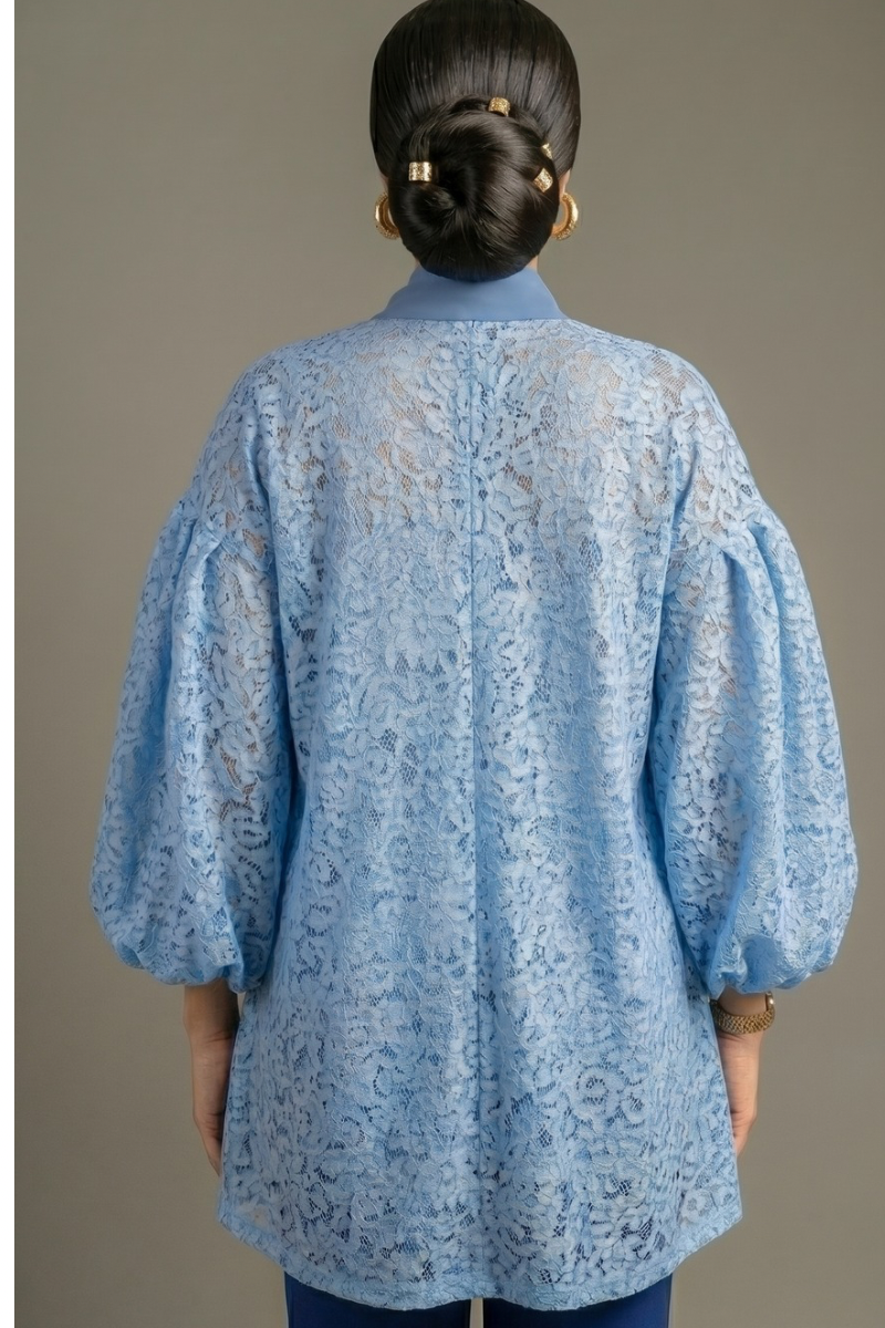 Azure Luxe Lace Draped Top