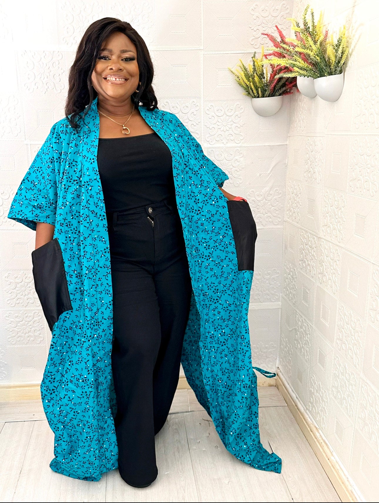 EVERLY BEAUTIFULLY  BEADED ANKARA KIMONO
