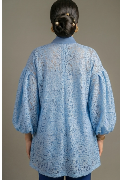 Azure Luxe Lace Draped Top