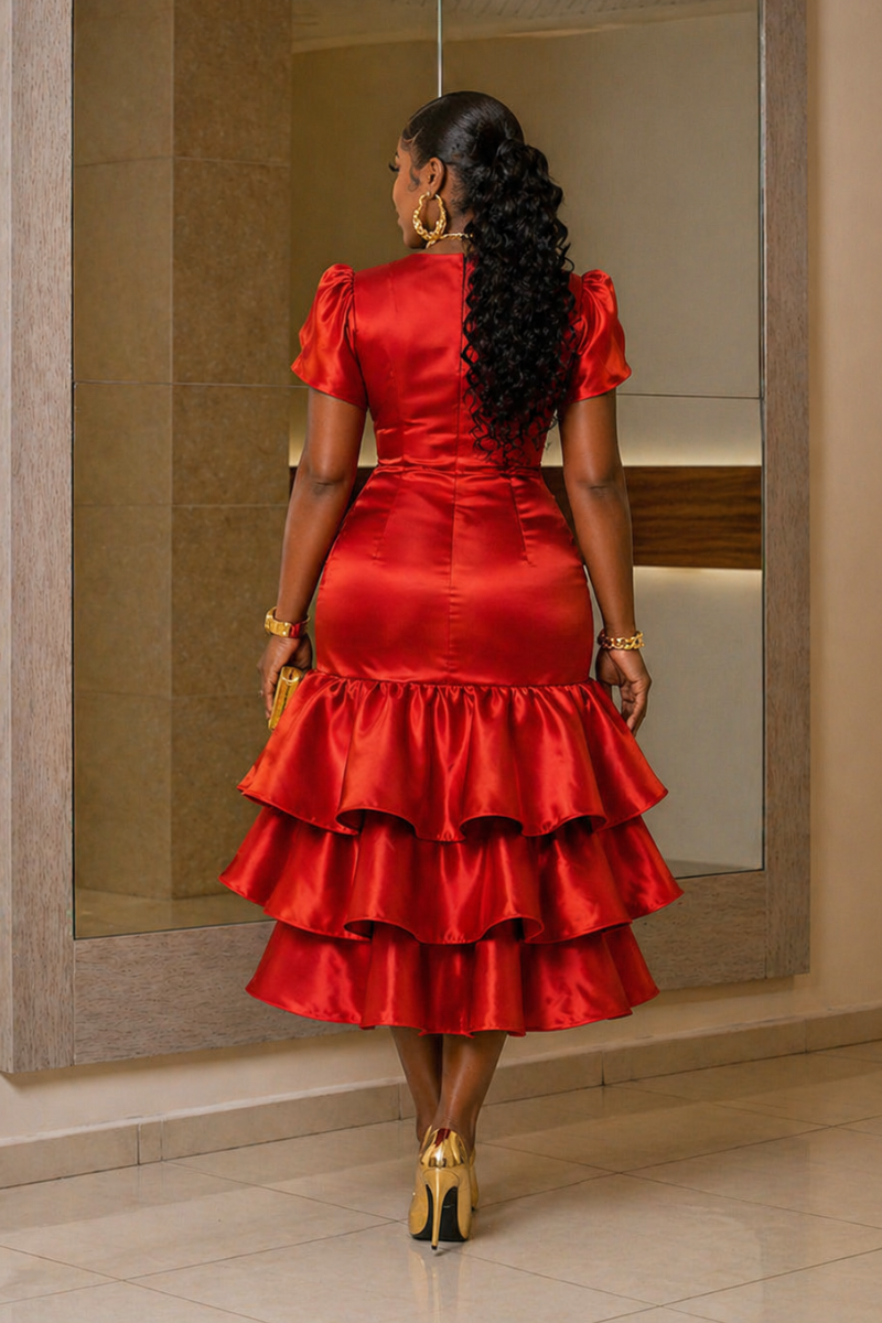 Ruby Luxe Ruffle Midi Dress