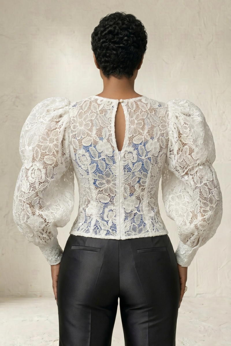 Ivory Regal Lace Puff Sleeve Top
