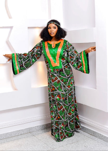 LUXURY BEADED GRACE KAFTAN - GREEN