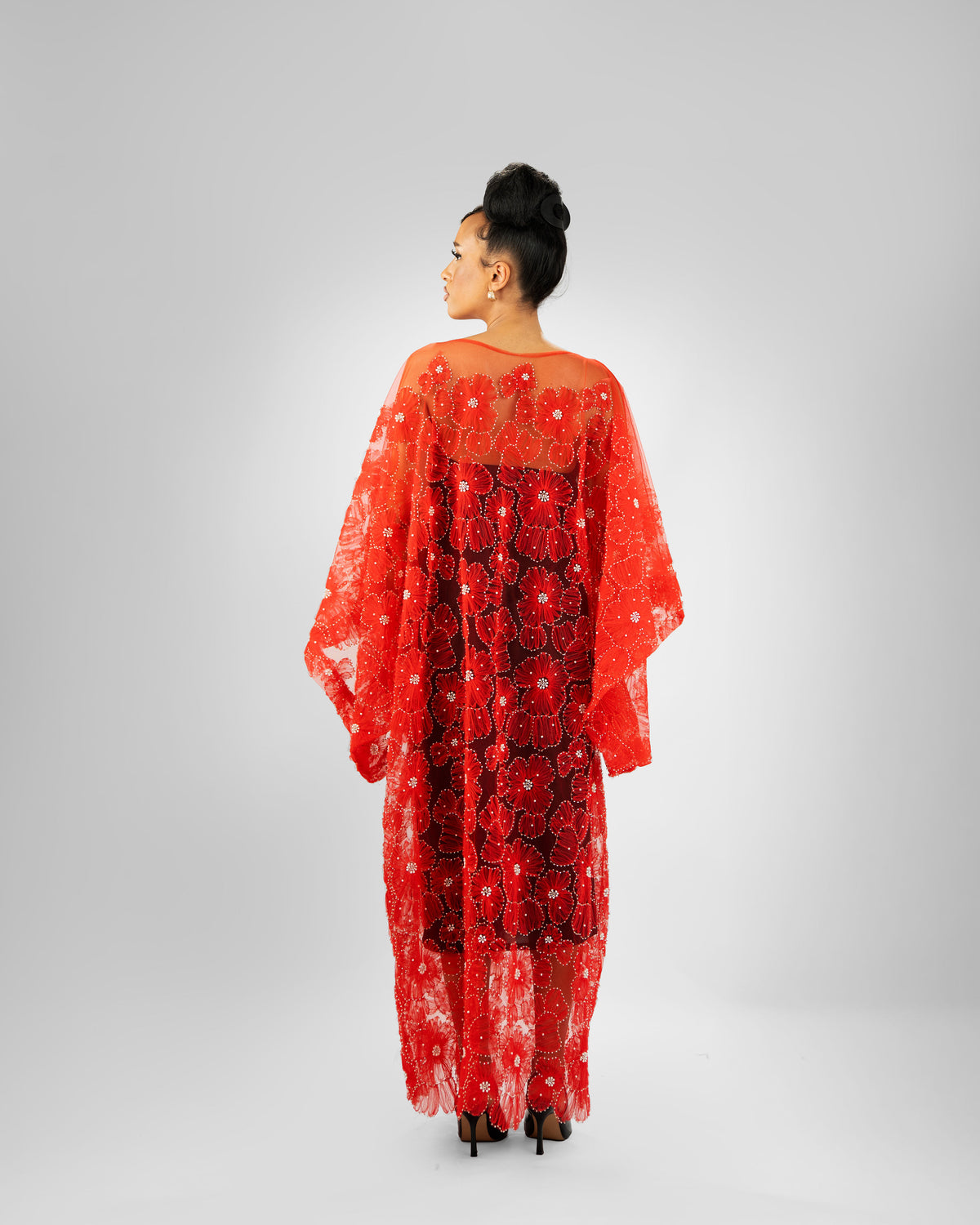 Gallery P6 — Red floral overlay gown (view 2)